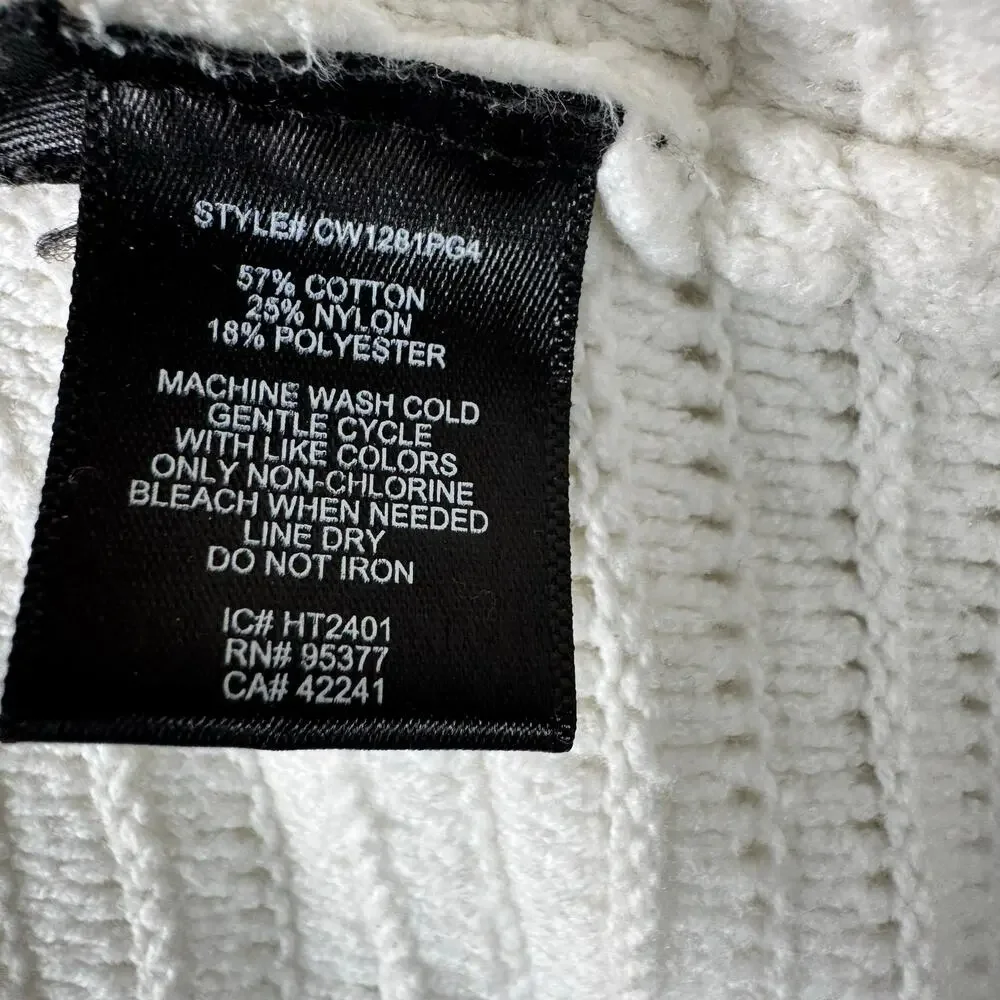 Sanctuary Cream Pointelle Chunky Knit Cardigan Gold Button Sweater Jacket -‎ Med
